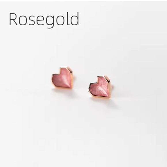 Pink Epoxy Heart Stud Earrings with Silver or Rose Gold Accents - Picture 4 of 4